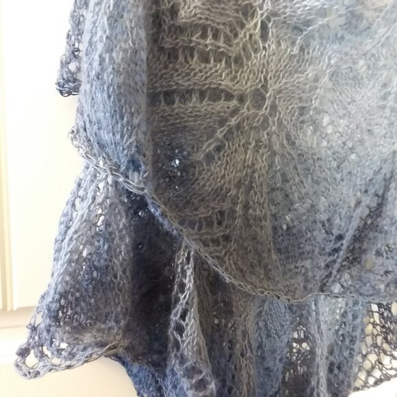 Handmade Blue Mohair Lace Shawl – Romantic Lightweight Wrap – One of a Kind - Picture 7 of 8